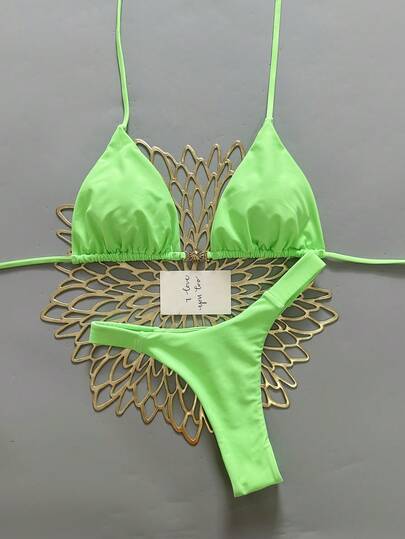 2pcs Casual Cute Elegant Sexy Bohemian Floral Tie-Up Braided Bikini Swimsuit, Beach Vacation, Spring/Summer