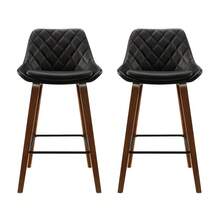Artiss 2x Bar Stools PU Seat Wooden - Black - View 3