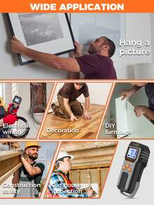 POROMETISTO-DSF01 Detector de pared/vigas de 6 en 1, localiza con precisión agujeros/cables eléctricos activos/metal/vigas de madera, herramienta de detección multifunción para madera/metales ferrosos/no ferrosos - Gris - Ver 10