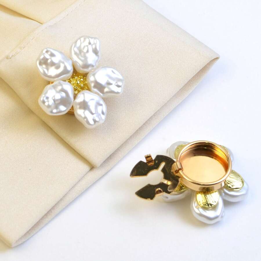 1pc Elegant Baroque Faux Pearl Flower Women's Shirt Cuff Links, Button Cover Shirt Sleeve Buttons Floral Collar Stud Rhinestone Buttons Set - Multicolor - View 1