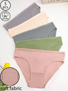 5件装女士多色罗纹中腰舒适性感内裤