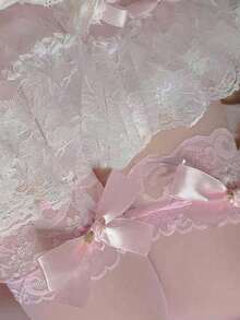 Women Floral Lace Bow Decor Fashionable Over The Knee Socks For Summer - trắng - Xem 3