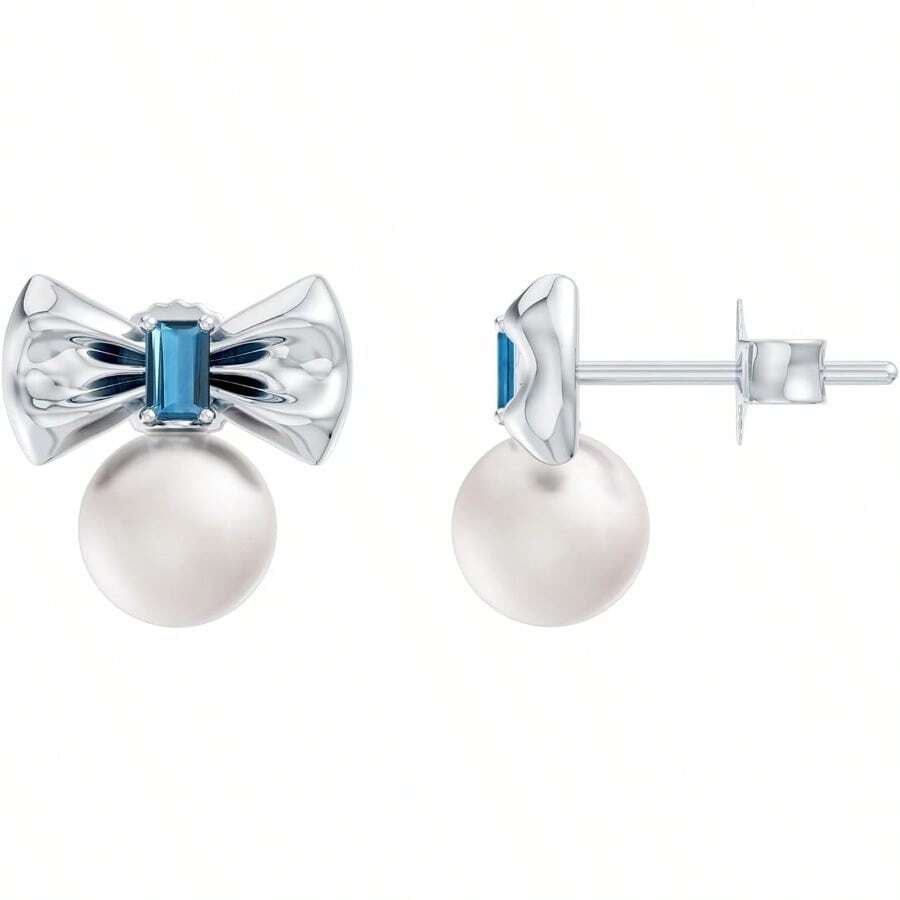 Angara Freshwater Cultured Pearl Bow Stud Earrings In 14ct Solid Gold For Women June Birthstone Jewellery For Her - 14ctWhiteGold - View 1