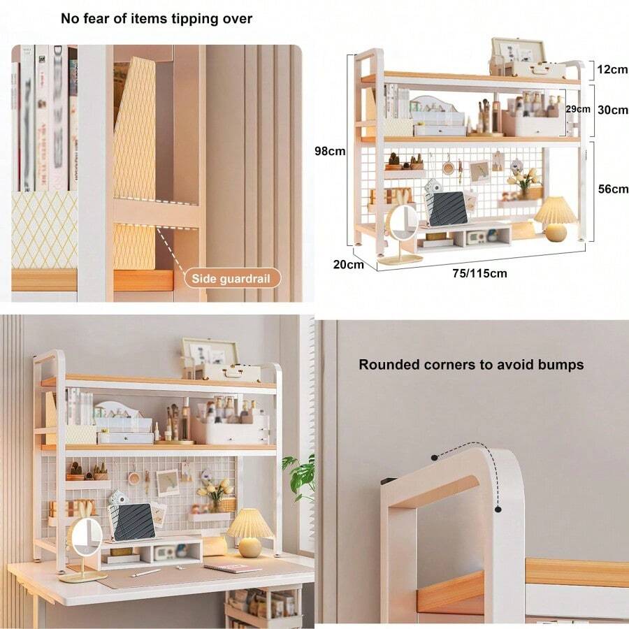 Desk Hutch Shelf Dorm 2 Tier Countertop Desktop Bookshelf Metal Desk Top Bookcase Desk Storage Organizer Rack For Office Home Dormitory 75cm