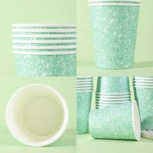 10pcs/20pcs/60pcs, Pastel Green Glitter Disposable 9oz Hot/Cold Paper Cups - Sparkly Glam Party Tableware Perfect For Girls' Tea Party, Princess Theme Birthday, BFF Gathering Supplies,Diamonds Green Silver Theme Party Cups For Women Baby Shower Party Favors - Green - View 5