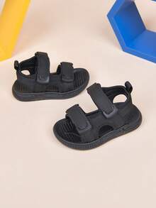1 Pasang Sandal Datar Unisex Warna Polos dengan Ujung Terbuka, Sol Lembut Anti Selip, Sepatu Pantai Bayi, Sandal Olahraga Siswa Serbaguna dan Modis, Cocok untuk Musim Panas - Hitam - View 6