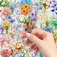Conjunto de 50 adesivos florais transparentes, adesivos decorativos minimalistas com plantas para estante, álbum e espelho. - Multicolorido - Ver 8