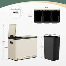 Kitchen Waste Bin, Waste Separation System With 3 Compartments, 45L (3 X 15L), Steel Kitchen Waste Bin, Pedal Bin, Waste Bin - 杏色 - 查看 3