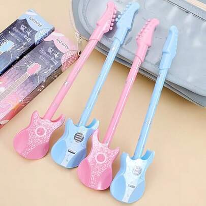 1 st gitarrformad mekanisk penna | Ergonomisk design med stjärn- och musikmönster, snabbtorkande bläck, hållbar plast, bärbart fodral | Perfekt för skola, kontor, konstprojekt - livfulla färger, smidig skrift, kreativt brevpapper