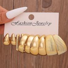 5pcs/20pcs New Minimalist Gold CCB Resin Fashion Earring Set, Suitable For Daily Wear - Gold - View 9