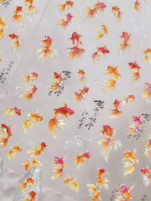 1 miếng dán móng tay hình cá Koi lấp lánh, óng ánh, kiểu Trung Quốc mới, hình cá dán 5D, nghệ thuật móng tay thủy sinh quyến rũ, móng tự dính dành cho nữ, dụng cụ làm móng DIY tinh tế. - Nhiều màu - Xem 3