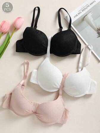 3 件套女士舒适聚拢文胸 T 恤文胸超柔软钢圈日常文胸超柔软轻薄衬里女士内衣钢圈
