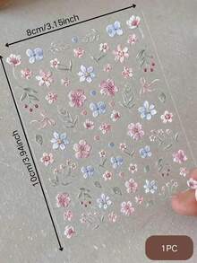 1pc Embossed Painting Flower 3D Colorful Floral Nail Art Sticker, Garden Embossed Adhesive Nail Decals, Nail Art Decorations Nails Nail Supplies - Multicolor - View 4