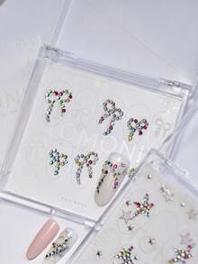 1件新款奢华美甲钻石饰品，镶嵌钻石，弧形边缘，全钻，星形十字形，美甲装饰，DIY美甲 - 彩色 - 查看 3