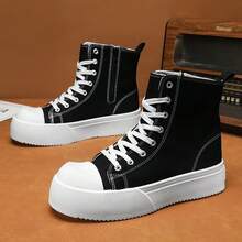 Men's Fashionable Casual Boots, Canvas & Denim Upper Material, Soft & Flexible, Adjustable Lacing For Customized Fit, Flexible & Shock-Absorbing Sole, Versatile For Daily Wear - Black - View 12