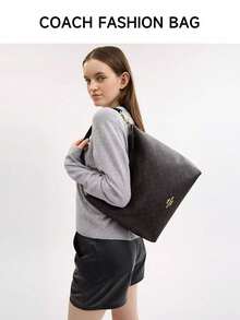 Coach Laurel Shoulder Bag Large Capacity Women's Leather Purses Commuter Bag In Signature Canvas With Detachable Handle And Strap,Zip Closure CR149 IMAA8 - Dark Brown - View 2