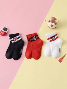 Disney 3/6 Pairs Embroidered Children's Socks, Cute Embroidered Mickey Mouse & Minnie Mouse Pattern Mid-Calf Socks, Girls Socks, Series Boys Mid-Calf Socks, Korean Cartoon Style Breathable Embroidered Children Mid-Calf Socks - Multicolor - View 11