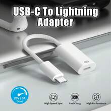 USB-C 转 Apple Lightning 接口转换器，带编织尼龙线缆，兼容 17/Air/17 Pro/17 Pro Max、16/15 Pro Max Plus - 白色 - 查看 2