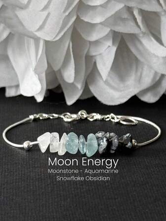 Moon Energy Bracelet Is Handcrafted From Natural Snowflake Obsidian And Aventurine To Heal And Relieve Stress, And Balance Emotions. It's A Perfect Everyday Gift For Women.