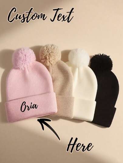 Custom-Made Knitted Hats, Personalized Pom-Pom Knitted Hats, Unisex Winter Brimless Hats, Stylish And Unique, Can Be Printed With Your Name, A Must-Have Item For Winter/Autumn/Spring. Available In Multiple Colors, A Perfect Gift For Valentine's Day, Thanksgiving, New Year's, And Birthdays.