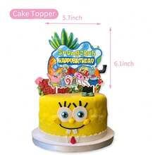 海绵宝宝 X 狂野部落 生日快乐装饰套装！气球 + 横幅 + 蛋糕装饰，儿童派对、生日派对和拍照背景装饰 - 卡通乐趣与狂野主题的完美融合，欢乐庆祝的必备配件！ - 彩色 - 查看 5