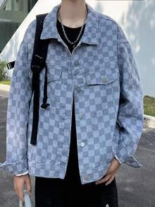Chaqueta vaquera de cuadros para hombre, estilo high street retro, diseño versátil, nueva de primavera - Azul - Ver 3