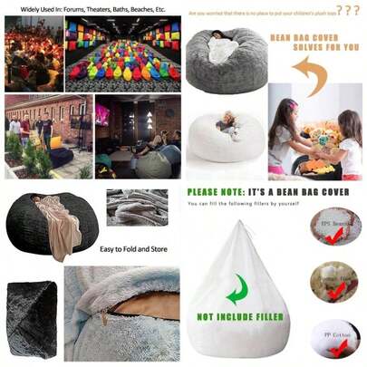 Puff Gigante de 6 pies para Muebles de Sala de Estar para Adultos, Redondo, Suave, Esponjoso, de Piel sinttica, BeanBag, Funda para sof Cama Perezoso sin Relleno