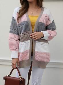 كارديجان متوسط الطول فضفاض بجماليات الألوان لمقاسات كبيرة للنساء، للخريف والشتاء