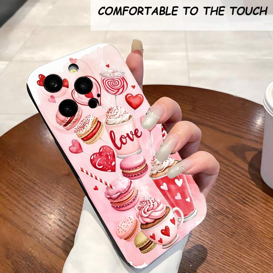 1PC Phone Case, Love Macarons Hearts Cupcakes Lollipop , Stylish Phone Case, Phone Decoration, All-around Lens Protection, Creative Small Gift, Funny Gift for Boys and Girls - Negro - Ver 1