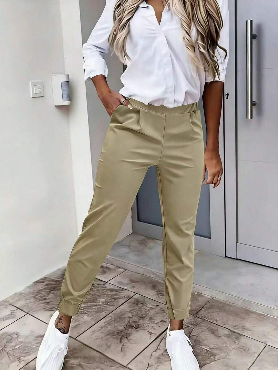 Women's Fashionable Casual Comfortable Versatile Drawstring Ankle Pants - Khaki - View 1
