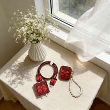 酒红色3D蝴蝶结造型数据线保护套，兼容苹果18-20W充电器，防刮防裂；酒红色玫瑰色，兼容苹果蓝牙耳机保护套 - 酒紅色 - 查看 4