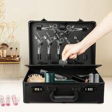 Portable Barber Travel Carrying Case, Large Capacity Organizer For Clippers, Scissors, Combs & Styling Tools, Metal Corner Design, Double Password Buckle, Ergonomic Handle - Black - View 10