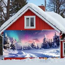 涤纶极光雪景图案车库门横幅，户外装饰，适合派对、婚礼、生日等场合 - 彩色 - 查看 2