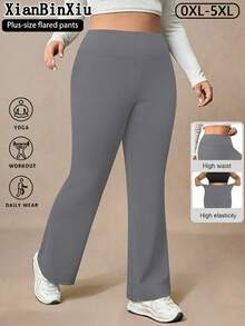 XianBinXiu 1pc Plus Size Dark Grey High Waist Flare Leg Yoga Pants, Autumn/Winter, High Elasticity Squat Proof Design, Knit Fabric, Comfortable Fit For Daily Wear And Workout