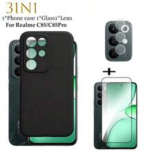 (3-In-1) NEW Case For Realme C85/C85Pro Case TPU Soft Case Mobile Phone Case +Kunlun Glass Tempered Glass For Realme C85/C85Pro +Lens Film Screen Protection Essentials, Applicable To Daily Shield, Office, Home Daily Shield Office Home Phone Screen Protector Phone Accessories Waterproof Shockproof Anti-Fall Scratch Resistant - Black - View 8