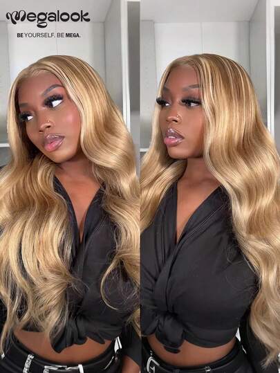 MEGALOOK Blonde Khaki Highlight 13x4 Lace Front Body Wave Wigs 100% Human Hair Pre Plucked Natural Hairline With Transparent Lace Frontal Wig 180% Density Blonde Color Wigs Tiny Knots Easy Wear For Women - Natural Looking Daily Use Office Ready Corpse Bride Halloween Vibes Party Style Y2K Baddie Vacation Outfits Outdoor Cosplay Campus School Holiday Christmas Part Wedding Festival Ready For Women