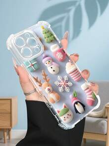 1PC Funda transparente con diseño de elementos navideños lindos como muñeco de nieve, ciervo, pingüino y copo de nieve sobre fondo claro, estilo minimalista dulce y festivo, protección contra caídas, ideal para mujeres y amantes del arte navideño tierno y colorido, regalo perfecto para fiestas, amigos, pareja o familia : funda transparente resistente a golpes, compatible con Apple Phone17/16/15/14/13/12/11/XS/XR/X/PLUS/PRO/PROMAX, agarre cómodo, regalo ideal para ocasiones especiales - transparente - Ver 7