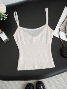 两件套女士早春针织毛衣上衣+吊带背心，新款通勤休闲开衫&背心套装 - 杏色 - 查看 10