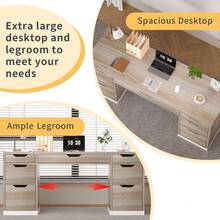 White Desk With 7 Drawers, 54 Inch Executive Desk With Drawers For Bedroom, Home Office Desk With Drawers For Work Writing Study, Small Spaces, White/ Walnut/ Brown - 核桃 - 查看 4