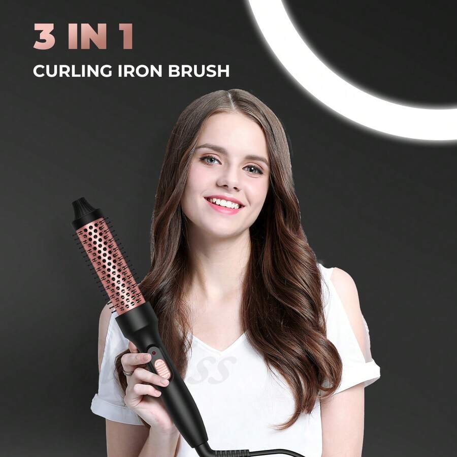 3-In-1 Hair Styling Brush - Hot Air Blow Dryer, Straightener, Curler | Nourish Hair, Create Smooth & Shiny Styles | Essential For Home, Travel, Party - Black - View 1