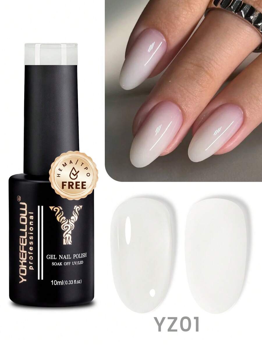 YOKEFELLOW 不含TPO和HEMA的果冻白色半透明凝胶指甲油，经典简约风格，可卸除，适用于UV/LED美甲灯，适用于美甲沙龙和DIY美甲。