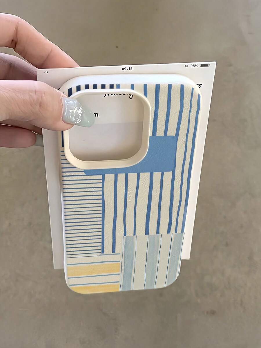 1pc White Striped Patchwork Minimalist Full Coverage TPU Shockproof Phone Case Compatible With Apple 17, 16, 15, 14, 13, 12, 11 Pro Max, Air, And Series - Multicolor - View 1