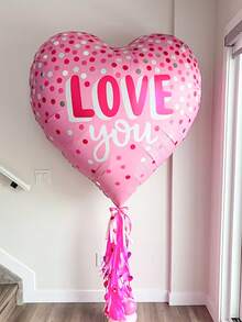 1pc - 63" Pink Polka Dot Heart Shaped "Love You" Foil Balloon - Huge Pink Heart Balloon & 18" Heart Shaped Balloons, For Birthday, Wedding, Valentine's Day Celebration, Proposal, Anniversary, Confession, Singles Party, Wedding Room Party, Romantic Decoration - Multicolor - View 4