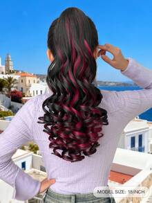 Claw Ponytail Extensions Hair Highlight 22 Inch Long Wave Hair Heat Resistant Fiber Synthetic Hairpiece For Women Girls Party Daily Use - Red Highlight - View 3