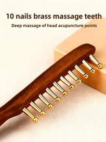 头部经络按摩梳，铜木经络梳，头皮放松刮痧按摩工具，木制按摩梳，头部经络梳，宽齿加厚按摩梳。 - 彩色 - 查看 3