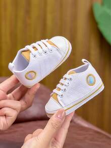 Newborn 0-6-12 Months Infant Canvas Shoes, Fashion Soft Bottom 0-1 Year Old Lace-Up Infant Toddler Shoes, Casual Classic Lightweight Sneakers - White - View 2