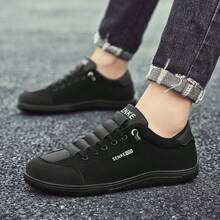 Giày thể thao casual nhẹ, đa năng, dễ xỏ, dành cho thanh thiếu niên, giày đế bằng tối giản, giày vải canvas cho học sinh. - màu đen - Xem 5