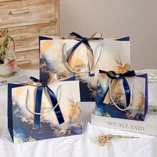 1/5/8/16件套大理石纹皇家蓝礼品袋,优雅双色丝带手提袋,高端服装购物袋,婚礼新娘纪念品生日派对回礼包装袋 - 彩色 - 查看 10