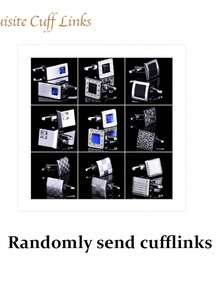 1pc Men's French Cuffs Formal Shirt, Color Block Patchwork Long Sleeve, Wedding Groom/Groomsmen Professional Party, Comes With Random Cufflinks - 淺藍色 - 查看 6