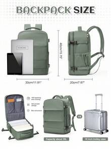 Unisex Large Travel Backpack, Business Laptop Backpack, Carry-On Size 42x20x32cm, Meets Airline Standards, Water-Resistant, Multi-Function Separate Shoe Compartment, Wet & Dry Separation, Suitable For Students, Commuting, Laptop, Vacation Travel - Army Green - View 4
